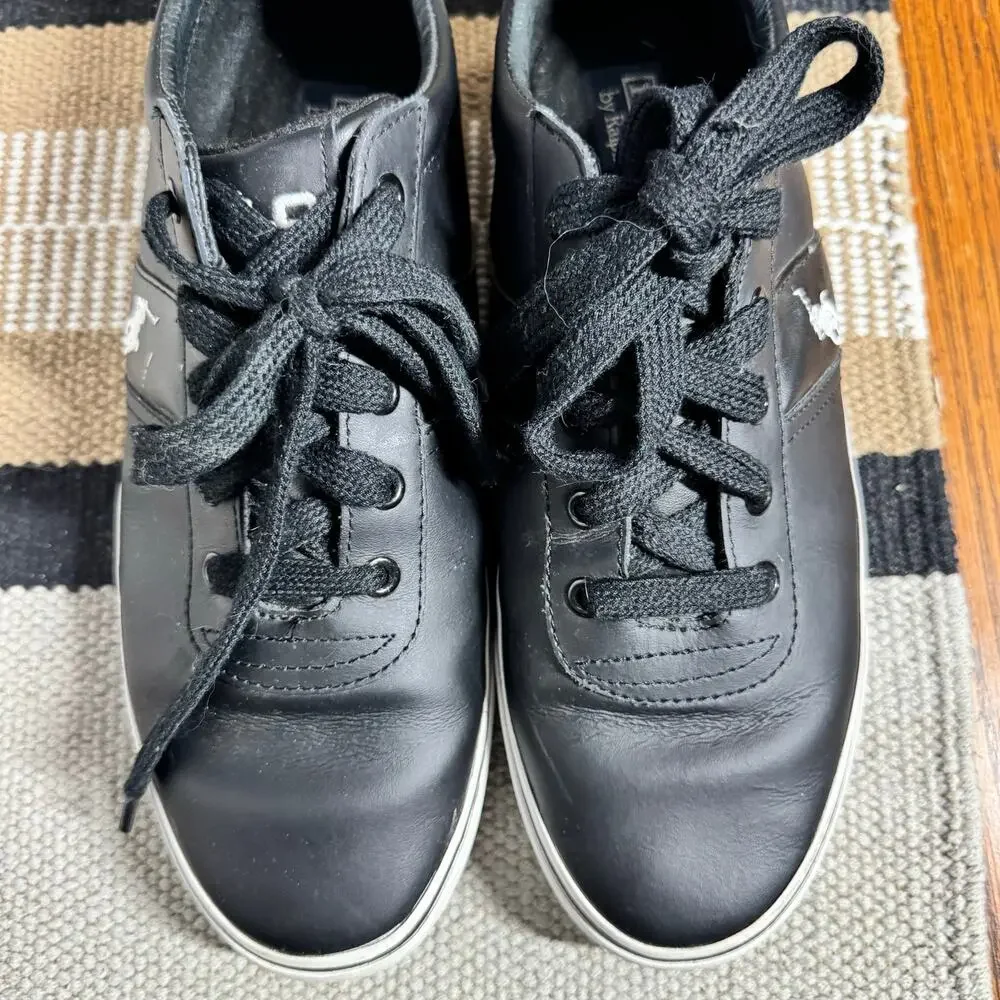 Polo Ralph Lauren Hanford Leather Trainers Sneaker Men 10D Black Quite Luxury‎